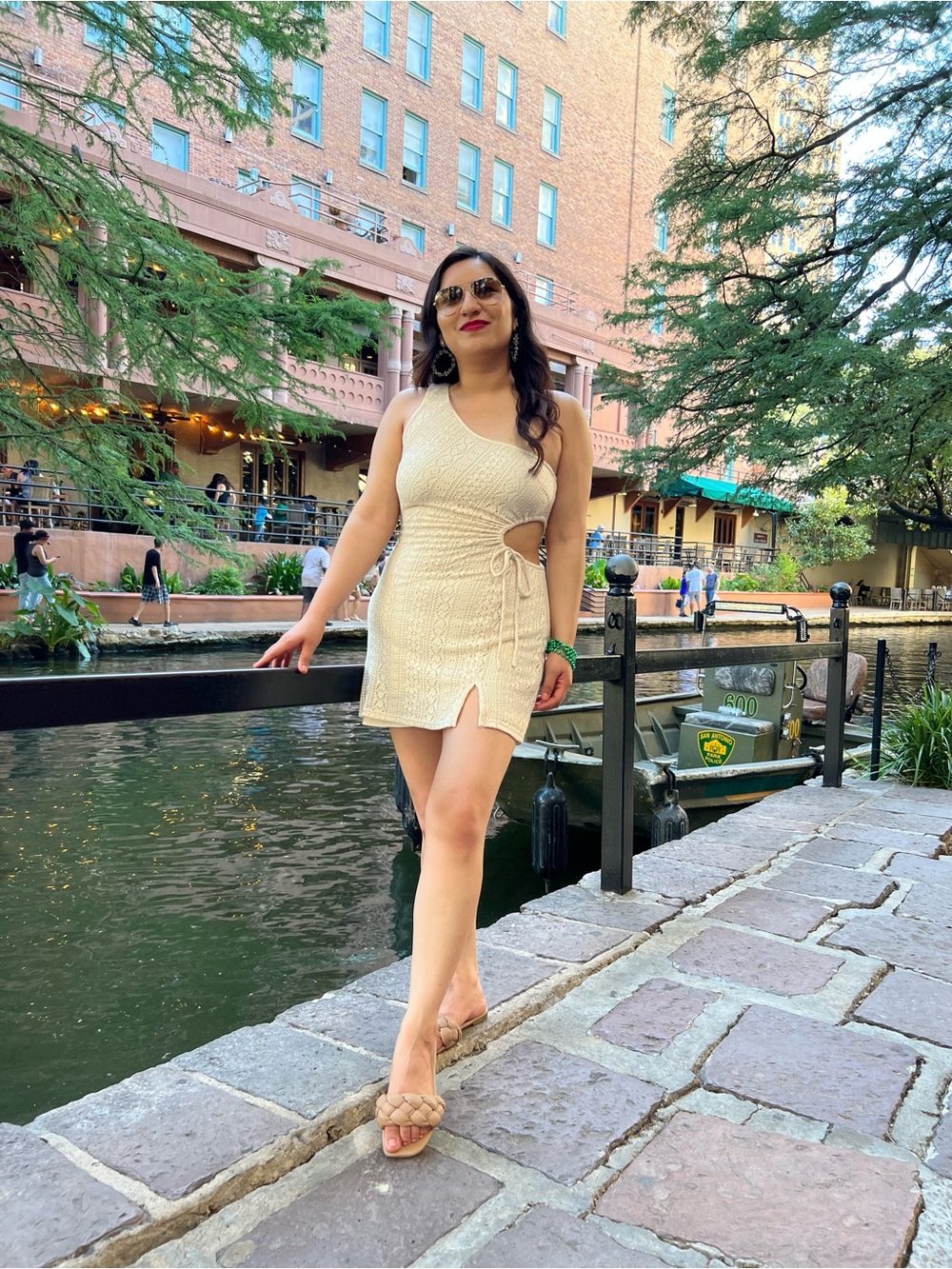 Le Lis Cream One-Shoulder Cutout Knit Mini Dress